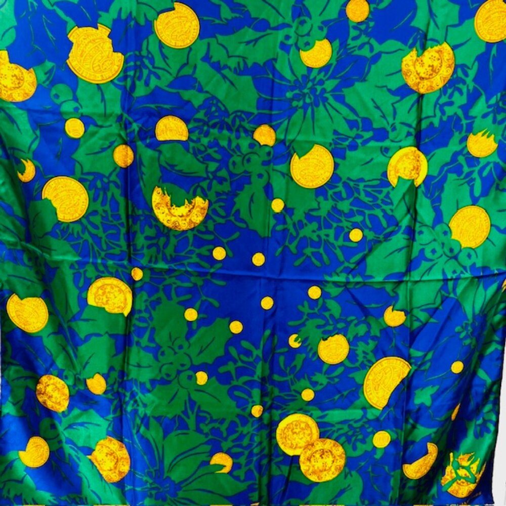 Vgt  Celine Paris 100% Silk Scarf Satin 34"  Green Blue Purple Floral Gold   (38 - Picture 14 of 16